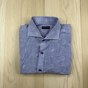 Proper Cloth Long Sleeve Button Shirt Albini Blue Abstract Chambray Size 17-35.5